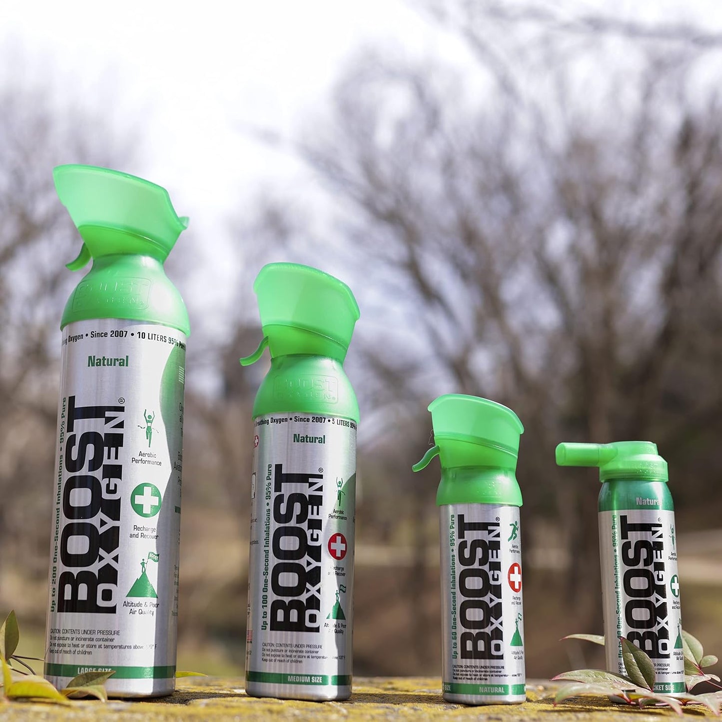 Boost Oxygen 4 Piece 5 Liter Natural Flavor and 3 Liter Peppermint Canned Oxygen Bottle Boost Cans with Easy to Use Mouthpiece (5 Pack)