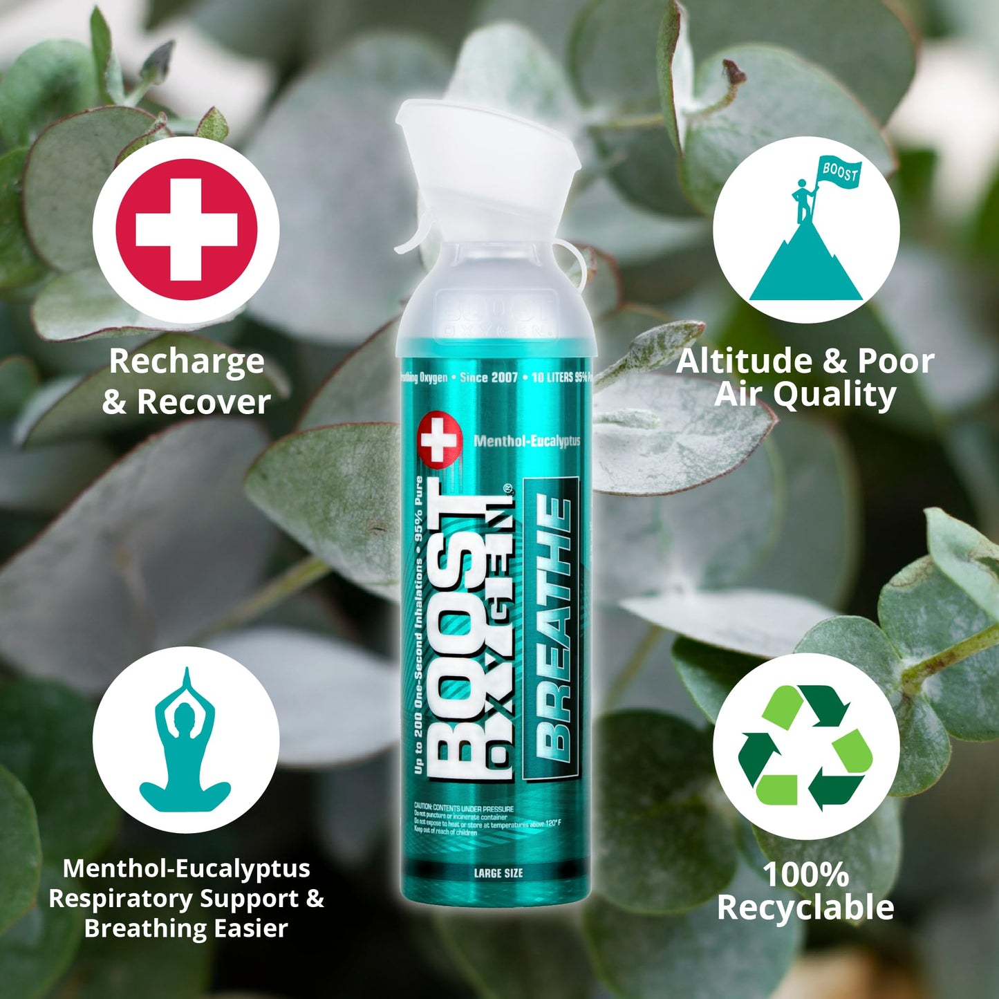Boost Oxygen Large Natural 10 Liter Canister | Respiratory Support for Aerobic Recovery, Altitude, Performance and Health (3 Pack)