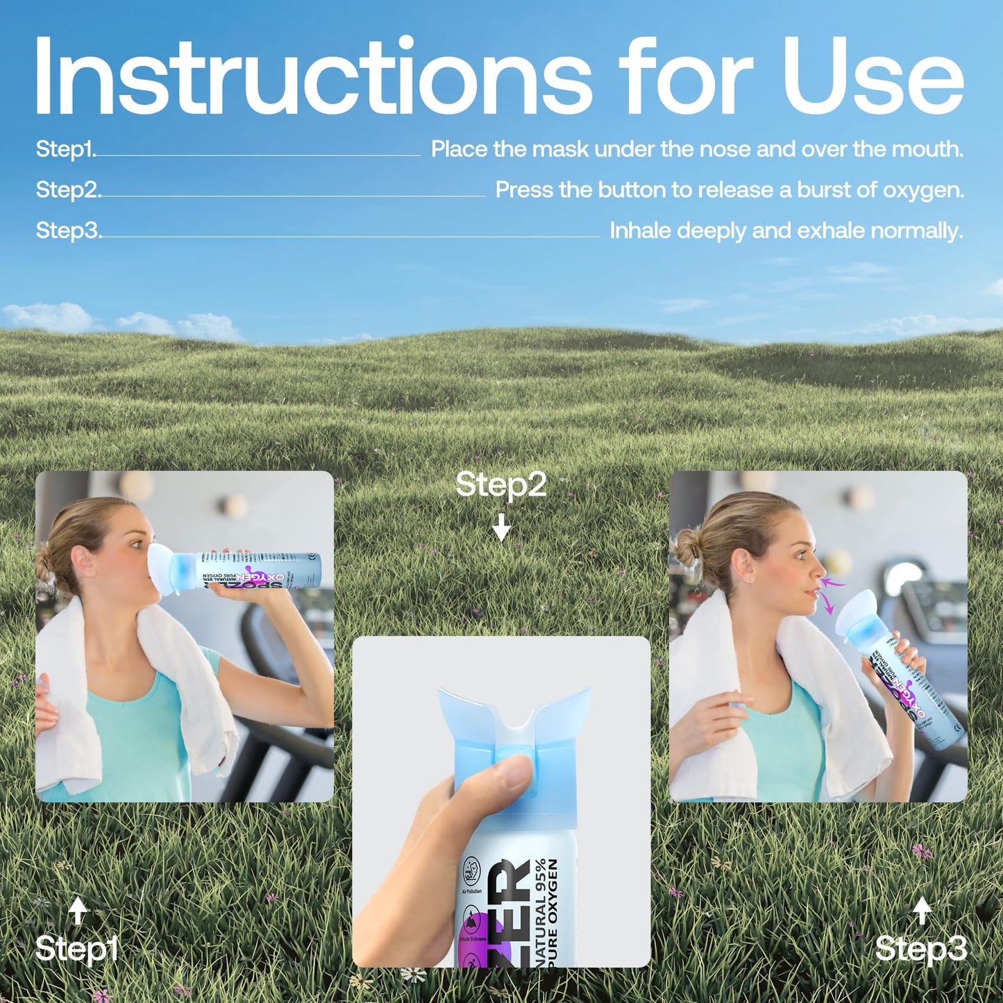 Portable Oxygen Can - 95% Pure O2, 10L Oxygen Cylinder for Altitude, Sports, Recovery, Exercise, & Altitude Sicknessy, 3 Oxygen Tanks for Home Use