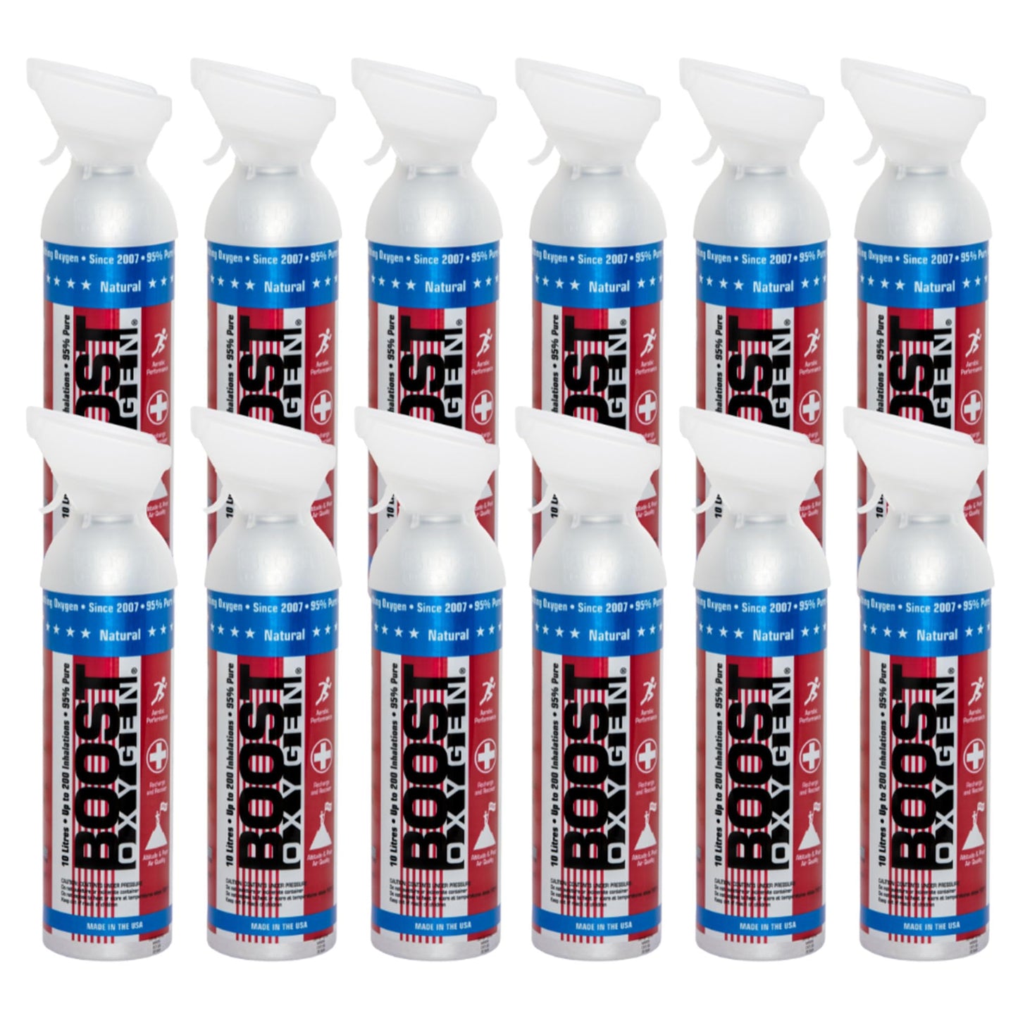 Boost Oxygen Canned 10 Liter Natural Flavored Oxygen Boost Portable Canister Bottle for High Altitudes, Athletes, and More, Green/Silver (5 Pack)