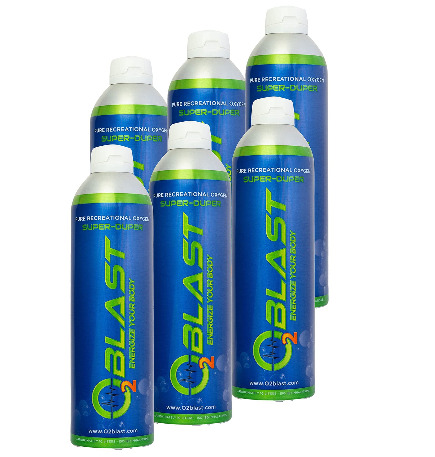 O2 Blast Oxygen Cans, 10 Liter 6 Pack Pure Oxygen Canisters with Sanitary Flip Top Cap, Portable Supplemental Oxygen for Breathing & High Altitude, Reduce Recovery Time & Increase Oxygen Levels.
