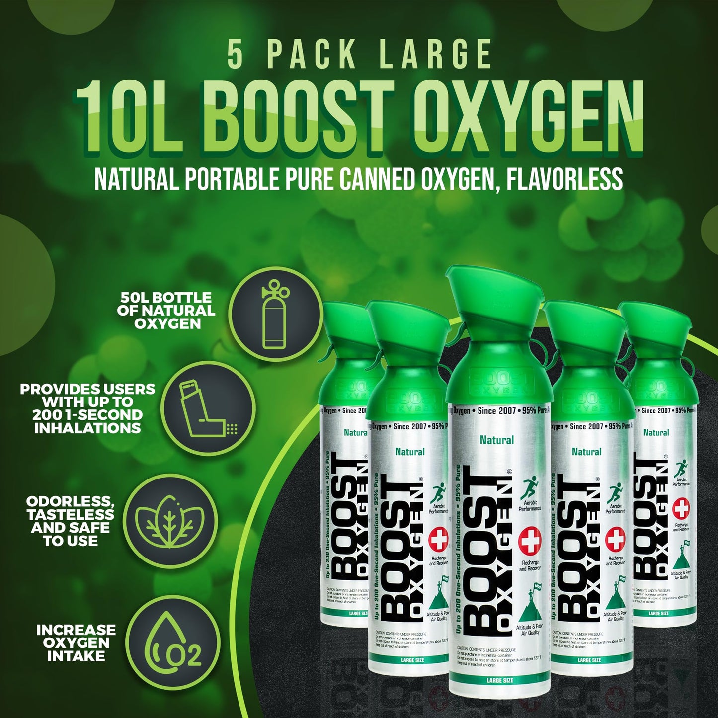 Boost Oxygen Large Natural 10 Liter Canister | Respiratory Support for Aerobic Recovery, Altitude, Performance and Health (3 Pack)