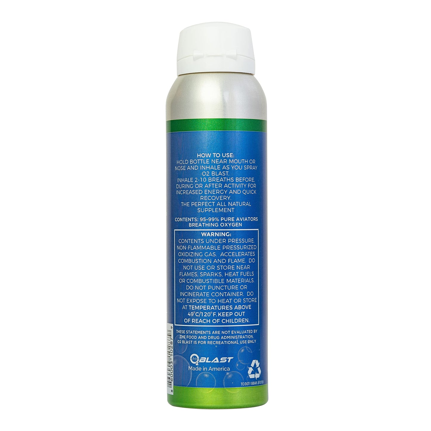 O2 Blast, Pure Oxygen Supplement, Quick Recovery for Exercise and Focus. Sanitary Flip Top Cap (4 Liter Oxygen Canisters - 3 Pack - Natural)