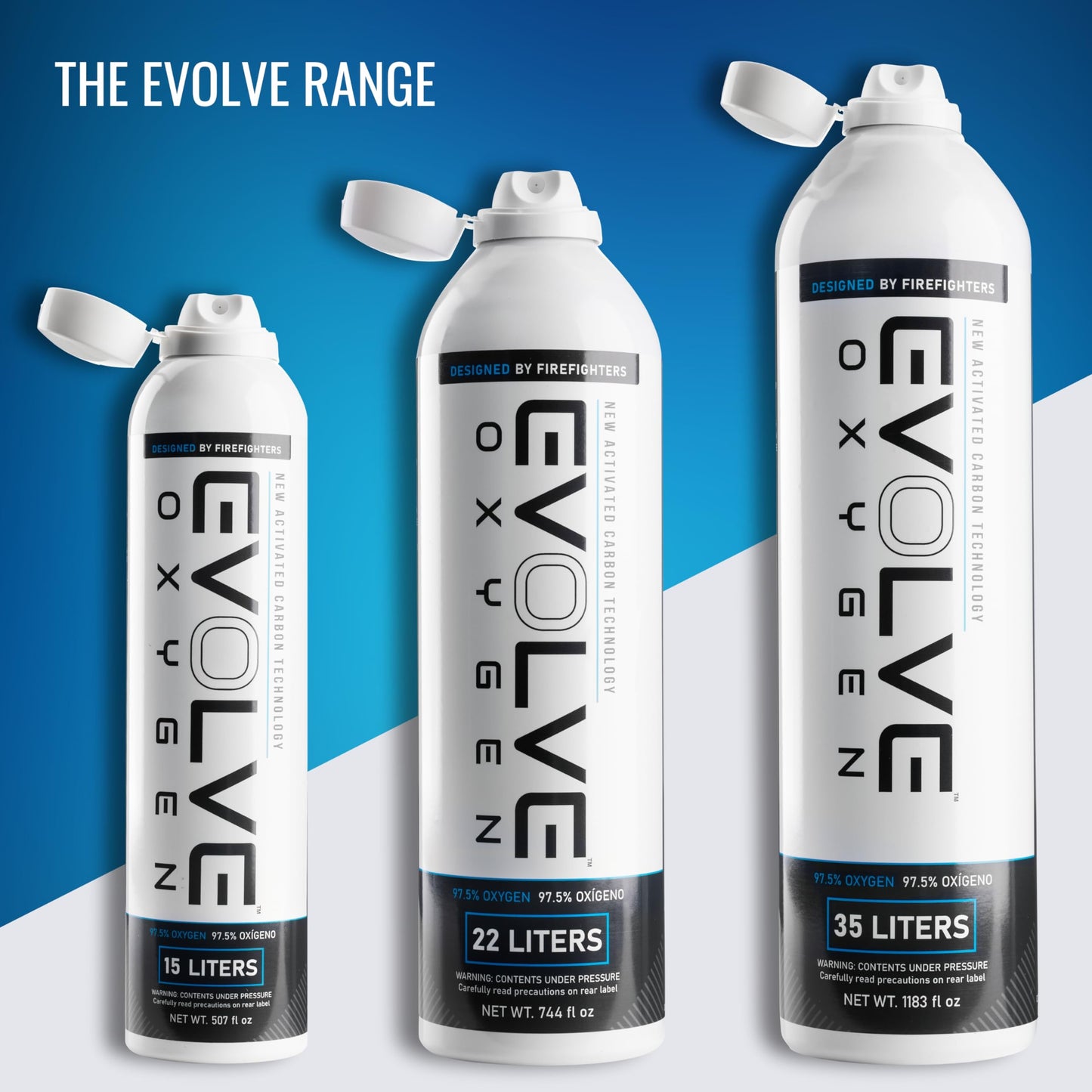 EVOLVE 35-Liter Pure Oxygen Canister with Mask and Tube | Portable Oxygen Can | Ideal for Home Use and Outdoor Activities | Designed by Firefighters | Made in The USA | Pack of 2