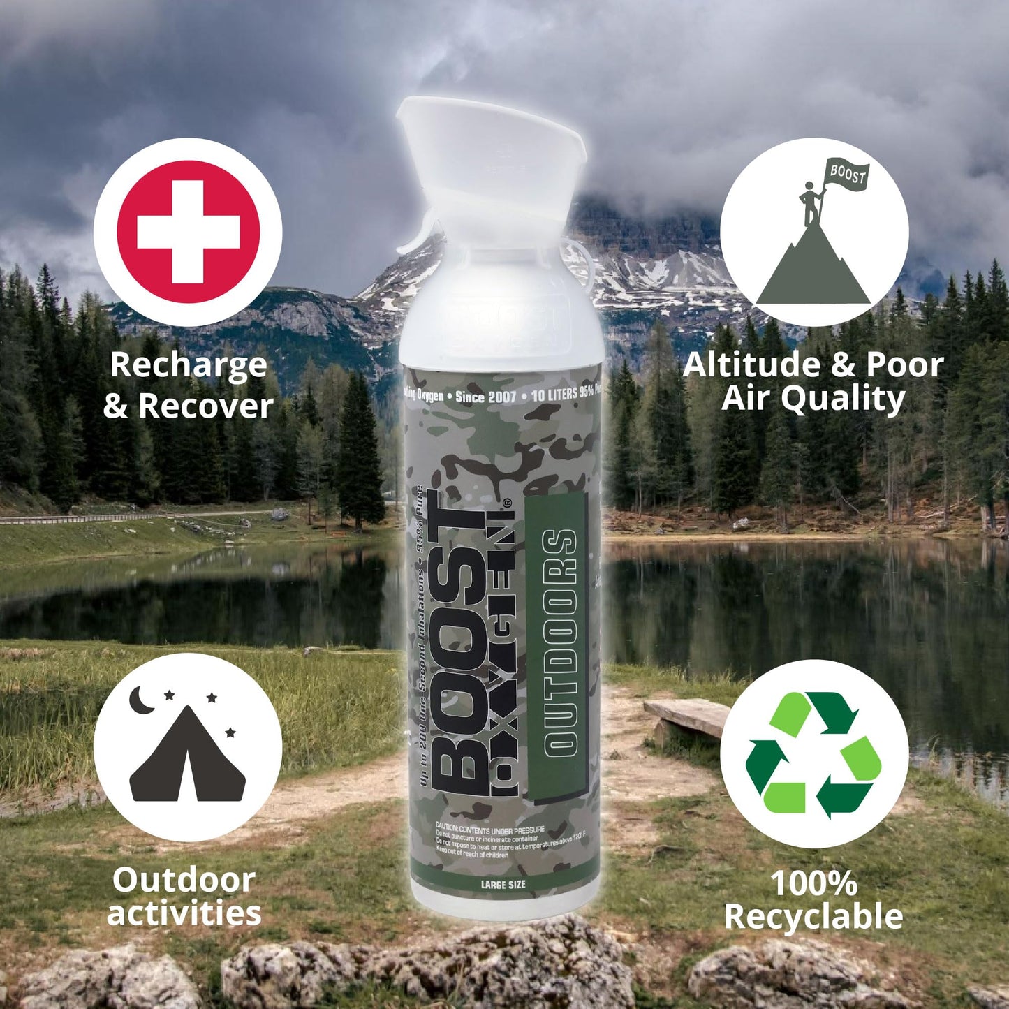 Boost Oxygen Canned 10 Liter Natural Flavored Oxygen Boost Portable Canister Bottle for High Altitudes, Athletes, and More, Green/Silver (5 Pack)