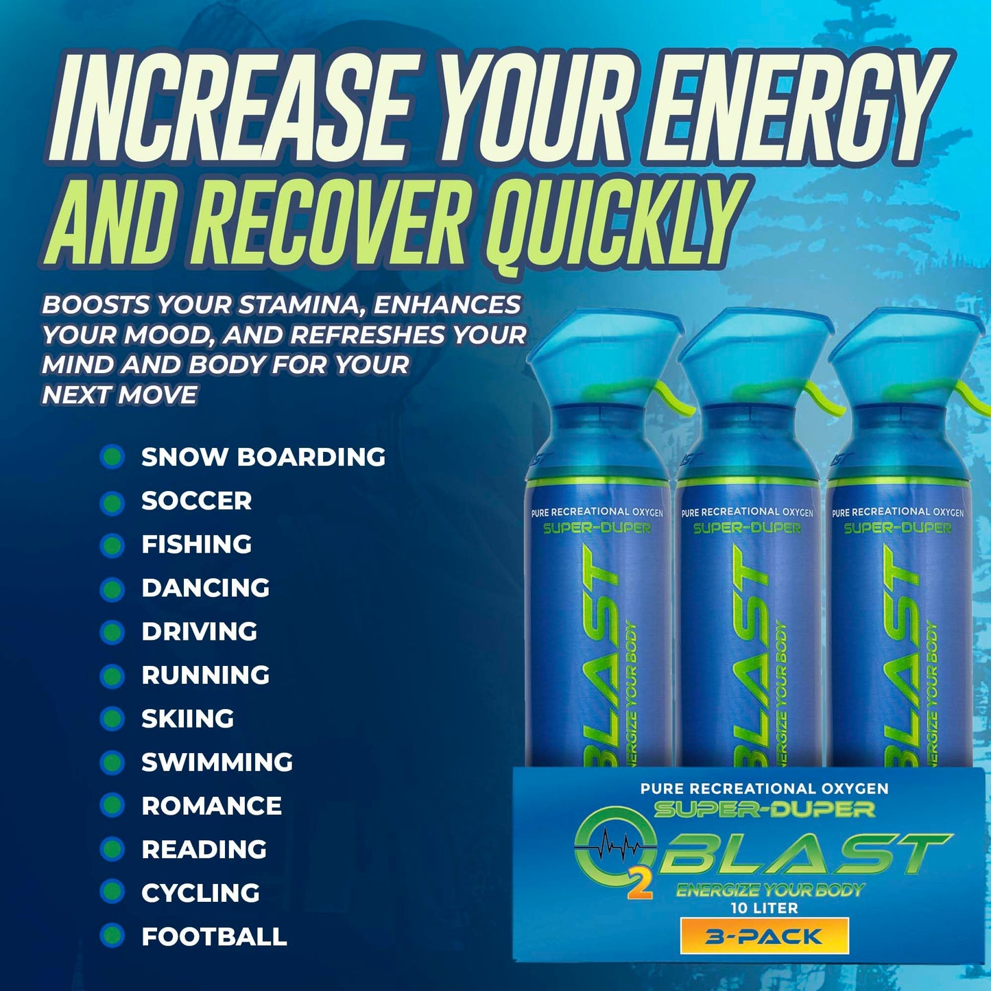 O2 Blast, Pure Oxygen Supplement, 10L Portable Can with Custom Breathing Mask for Respiratory Support, Elevate Oxygen Levels, Speed Recovery Time, Perfect for High Altitude & Sports Recovery (3-Pack)
