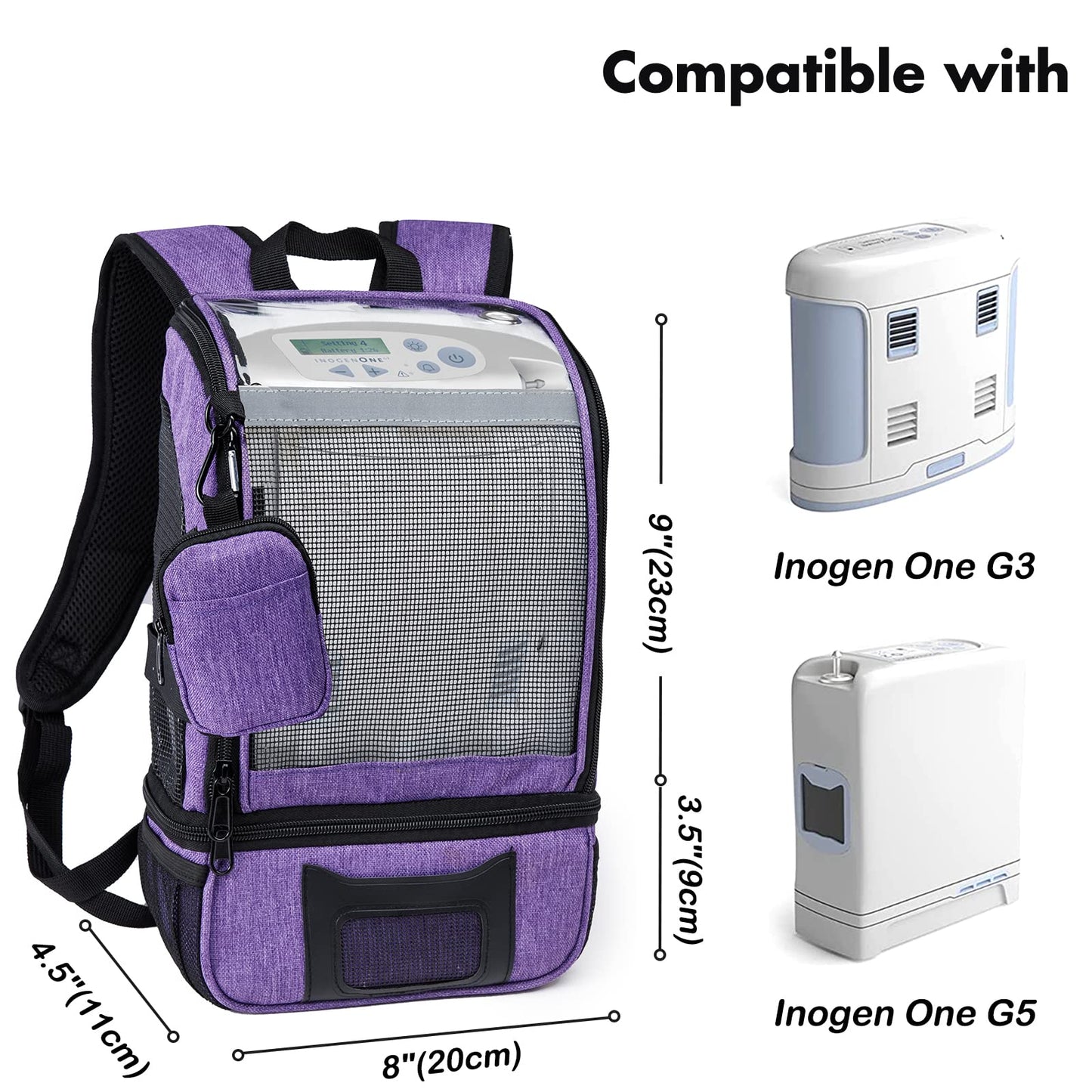 BAGSFY Portable Oxygen Concentrators Backpack Compatible with Inogen One G3 & Inogen One G5, Inogen Rove 6, Lightweight Oxygen Machine Carrying Bag (Black)