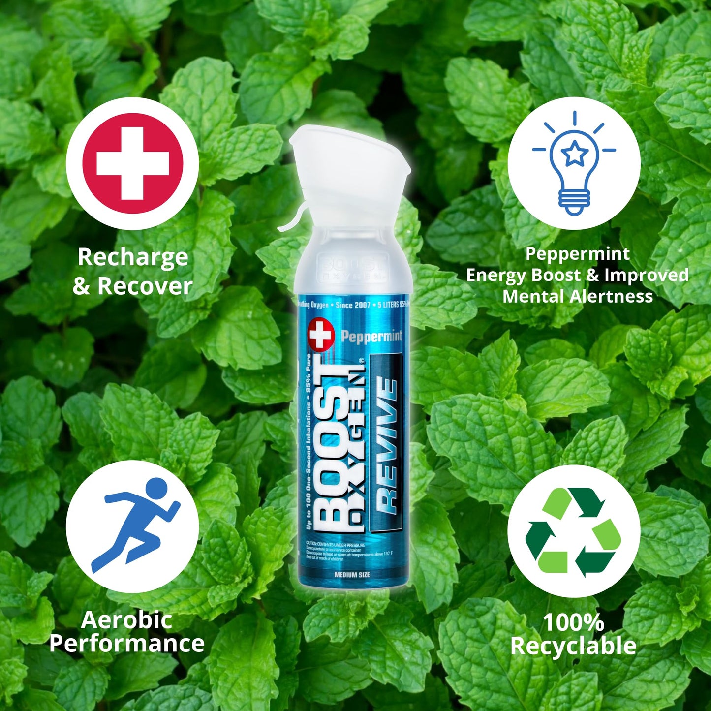 Boost Oxygen Canned Oxygen for Breathing for Home Use, Exercise, or Altitude Sickness, Includes Sealed Cap & Mask, 5L Canister, Multicolor, Pack of 4