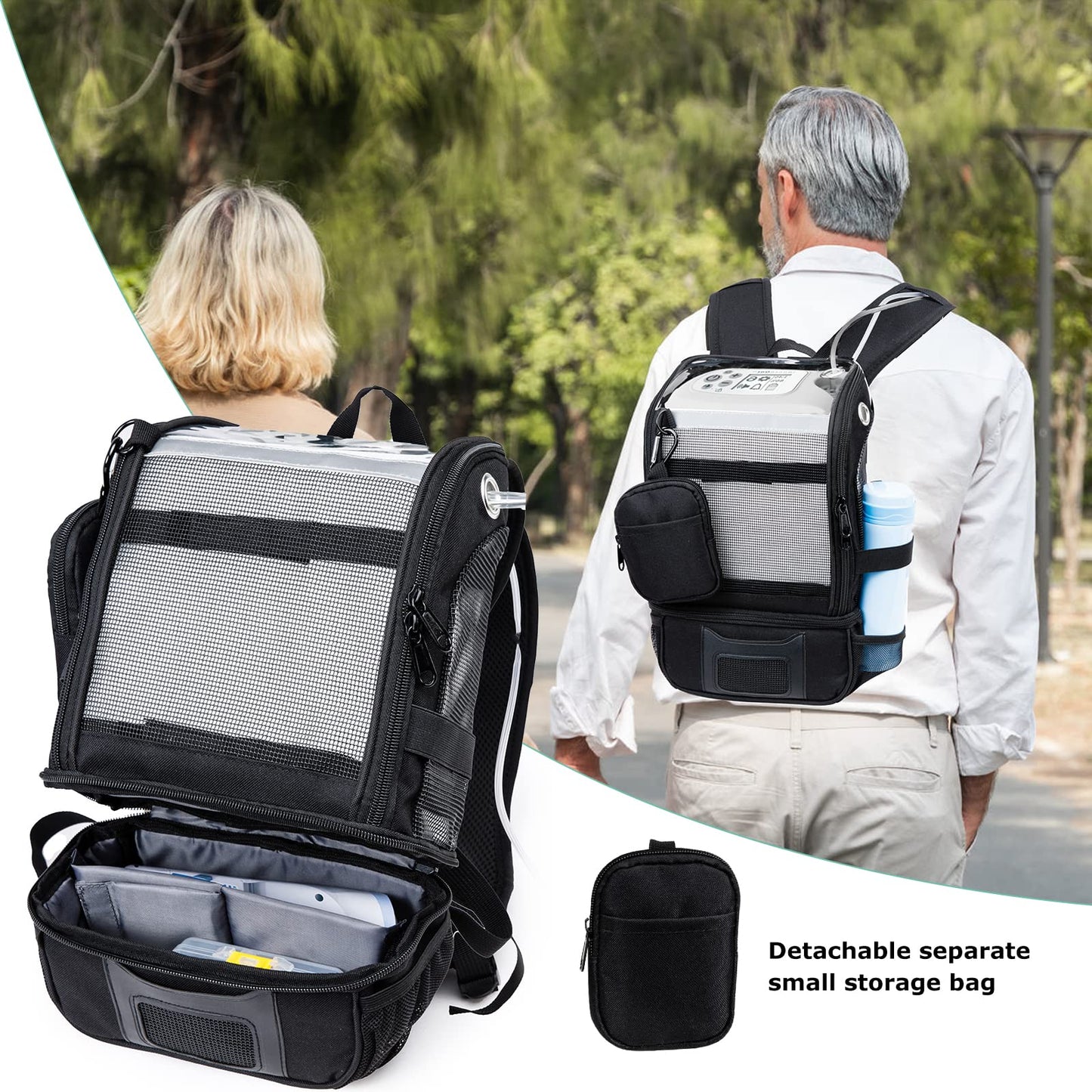 BAGSFY Portable Oxygen Concentrators Backpack Compatible with Inogen One G3 & Inogen One G5, Inogen Rove 6, Lightweight Oxygen Machine Carrying Bag (Black)