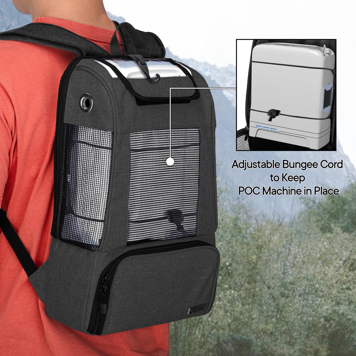 CURMIO Portable Oxygen Concentrators Backpack, Universal POC Travel Carrying Bag with Mesh Panels for Breathability, Compatible for Inogen, Oxygo, Caire Units, Gray, BAG ONLY