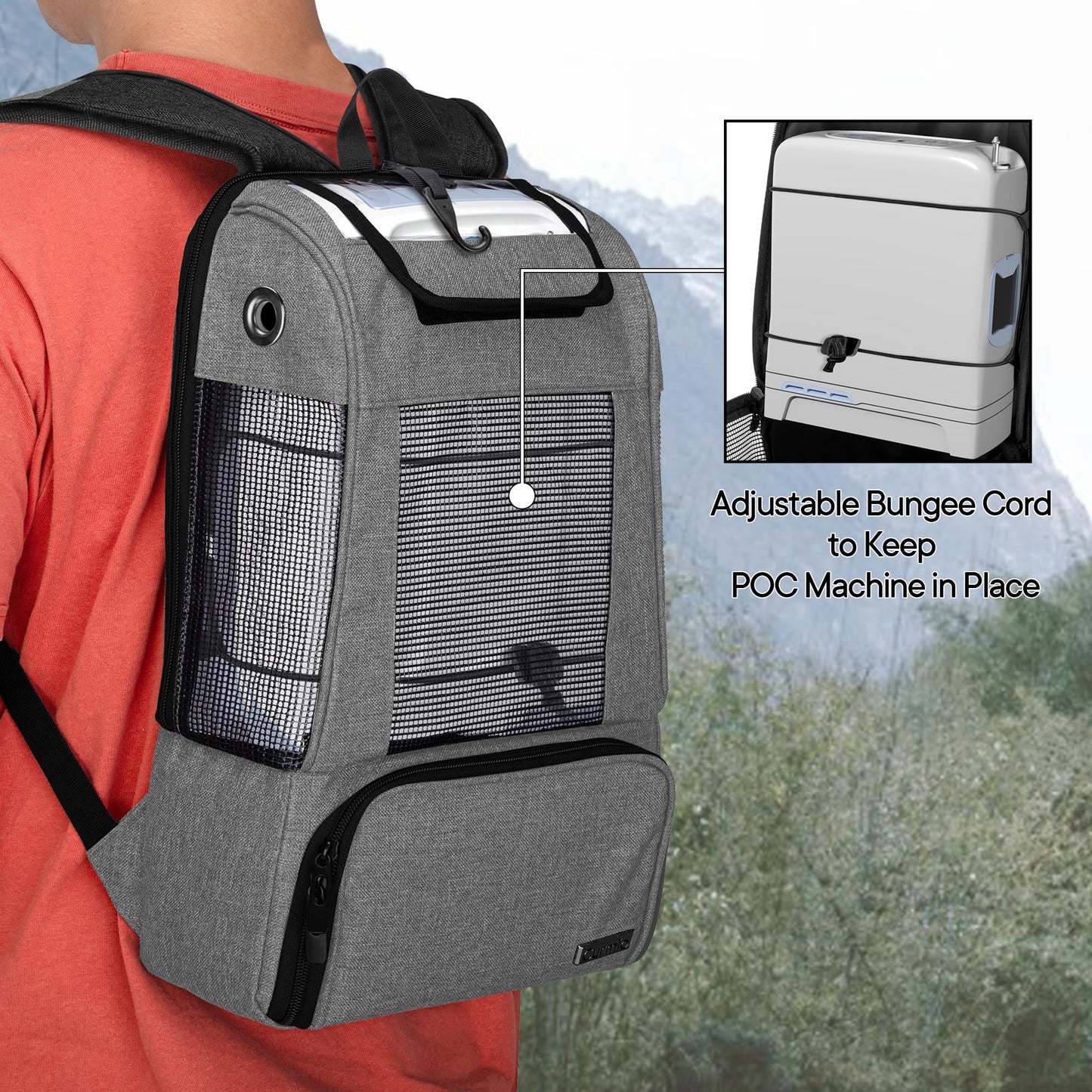 CURMIO Portable Oxygen Concentrators Backpack, Universal POC Travel Carrying Bag with Mesh Panels for Breathability, Compatible for Inogen, Oxygo, Caire Units, Gray, BAG ONLY