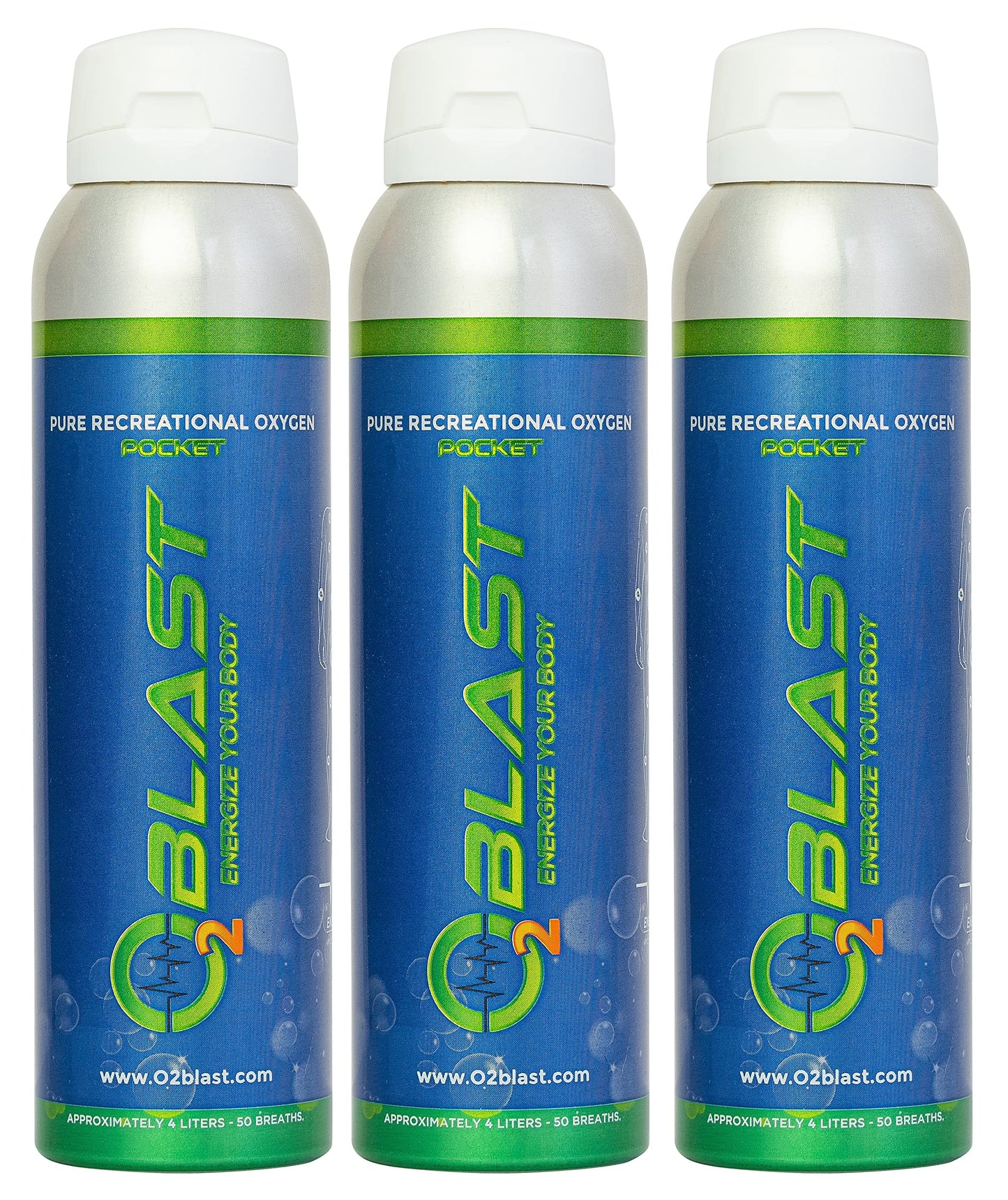 O2 Blast, Pure Oxygen Supplement, Quick Recovery for Exercise and Focus. Sanitary Flip Top Cap (4 Liter Oxygen Canisters - 3 Pack - Natural)