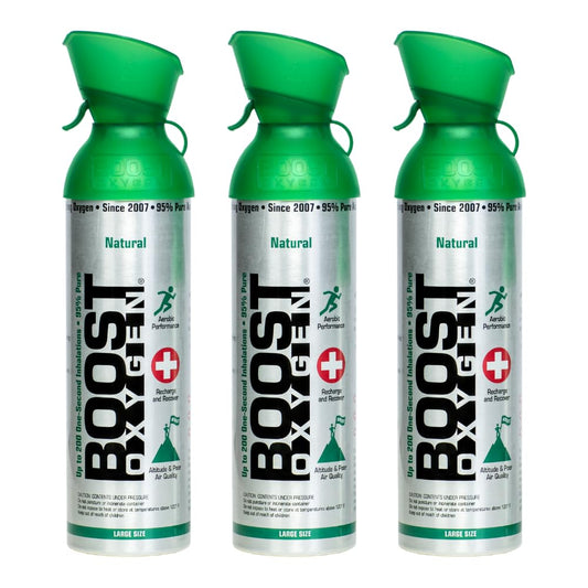 Boost Oxygen Large Natural 10 Liter Canister | Respiratory Support for Aerobic Recovery, Altitude, Performance and Health (3 Pack)