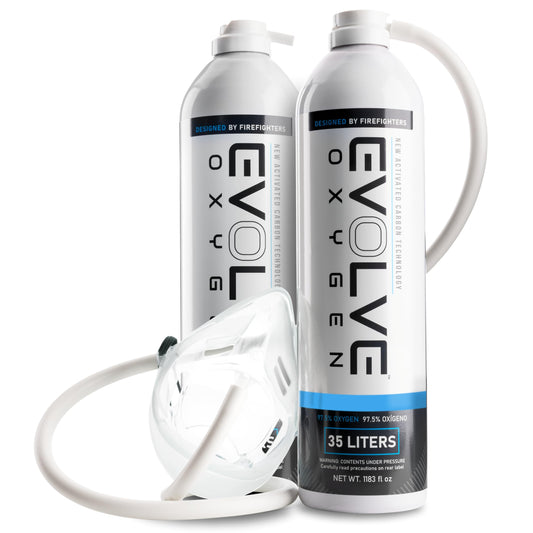 EVOLVE 35-Liter Pure Oxygen Canister with Mask and Tube | Portable Oxygen Can | Ideal for Home Use and Outdoor Activities | Designed by Firefighters | Made in The USA | Pack of 2