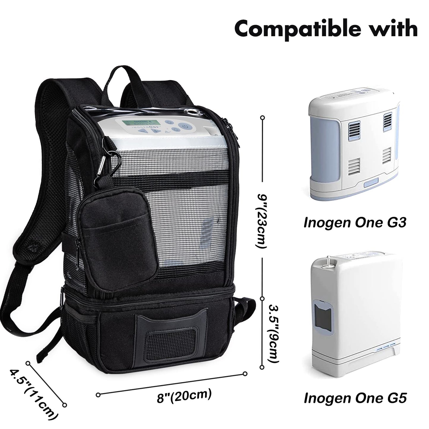 BAGSFY Portable Oxygen Concentrators Backpack Compatible with Inogen One G3 & Inogen One G5, Inogen Rove 6, Lightweight Oxygen Machine Carrying Bag (Black)