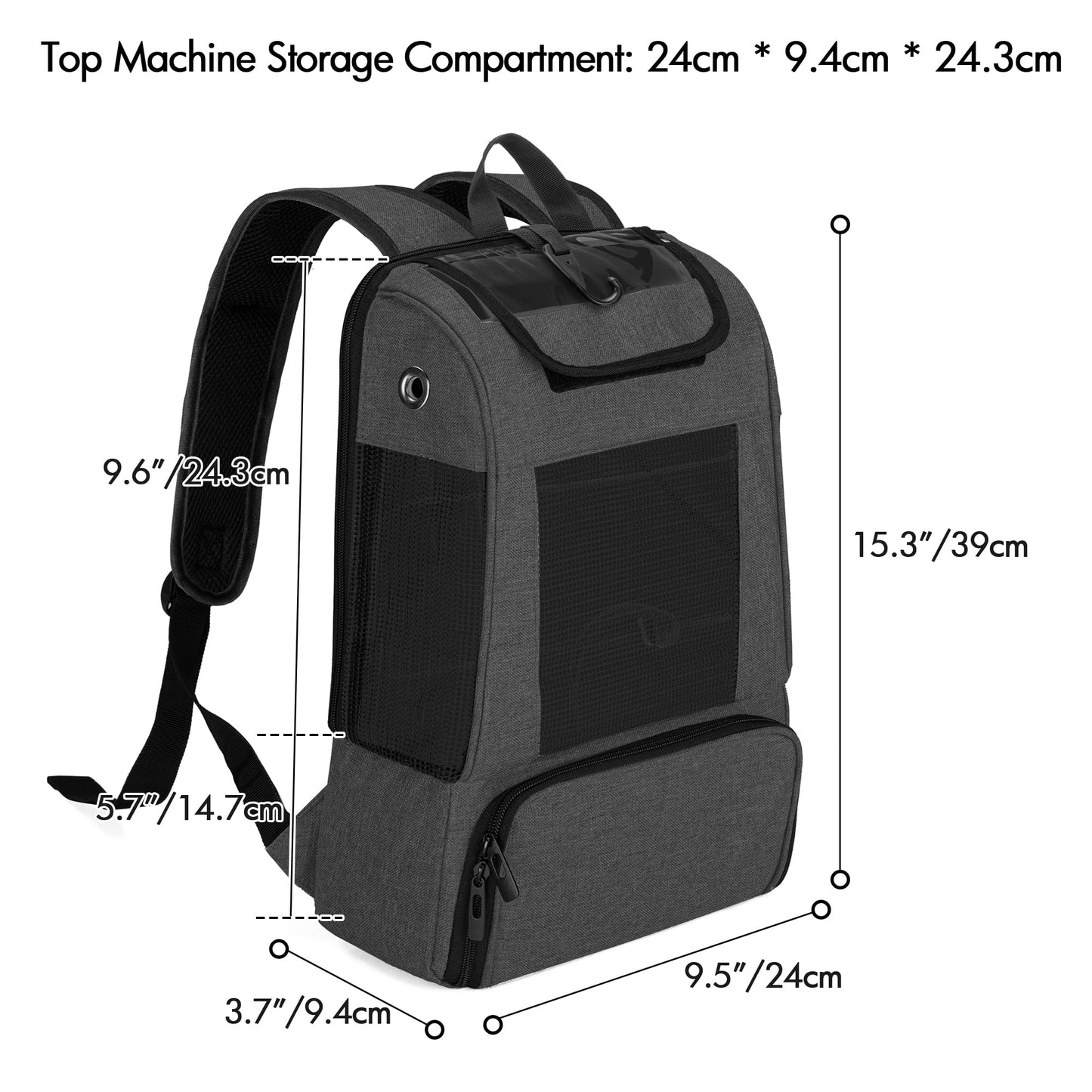 CURMIO Portable Oxygen Concentrators Backpack, Universal POC Travel Carrying Bag with Mesh Panels for Breathability, Compatible for Inogen, Oxygo, Caire Units, Gray, BAG ONLY