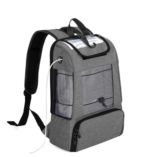 CURMIO Portable Oxygen Concentrators Backpack, Universal POC Travel Carrying Bag with Mesh Panels for Breathability, Compatible for Inogen, Oxygo, Caire Units, Gray, BAG ONLY